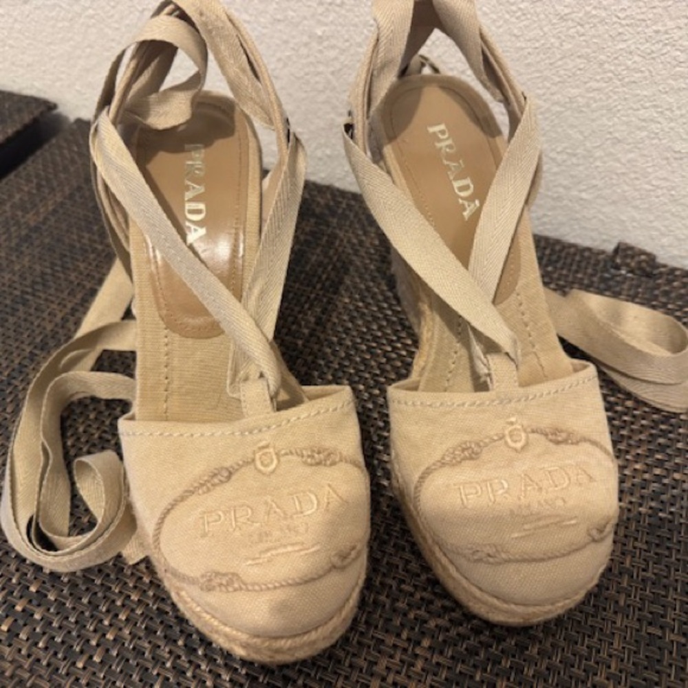 Prada Women's Tan Espadrille Wedges - Picture 4 of 4